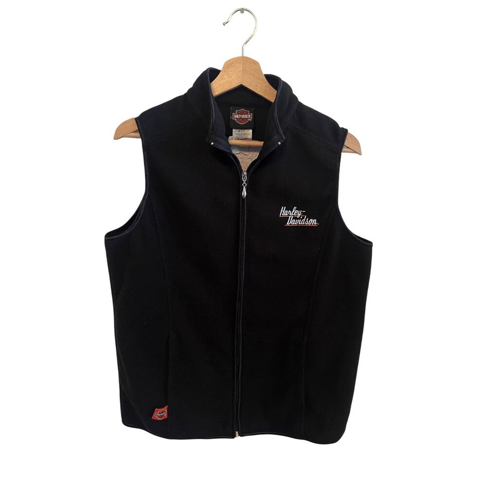 Harley Davidson Black Fleece Zip Up Vest W/ Embroidered Logo Women's Size L